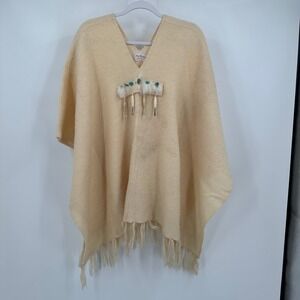 Bird Watchers Womens Boho Southwestern Poncho OS Fringe Turquoise Santa Fe